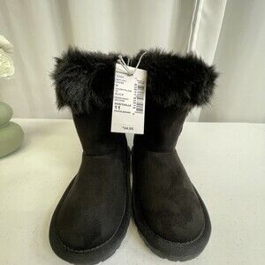 Children’s Place Girls Black Faux Fur Winter Boots Youth Size 11 NWT